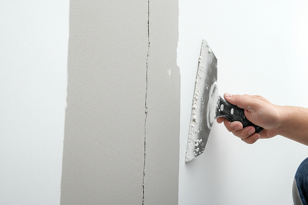 Worker repairing damaged drywall in Burbank